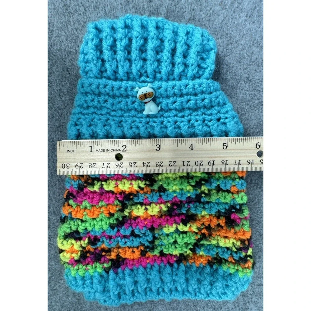 X-Small Dog‎ Sweater Turquoise Variegated Handmade Crochet